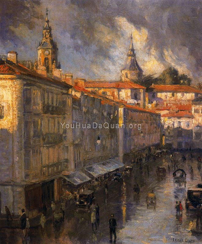 Calle de Dato con lluvia - 伊格纳西奥·狄亚兹·奥拉诺